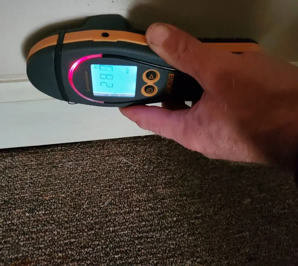 Moisture detection at baseboard during Burst Pipe Cleanup in Little Silver